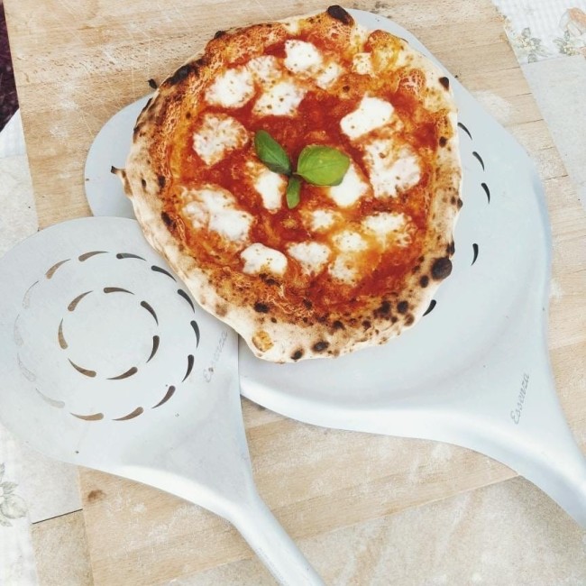 Perforeret rundt aluminium dreje pizza skovl 18 cm (7") letvægt og fleksibel