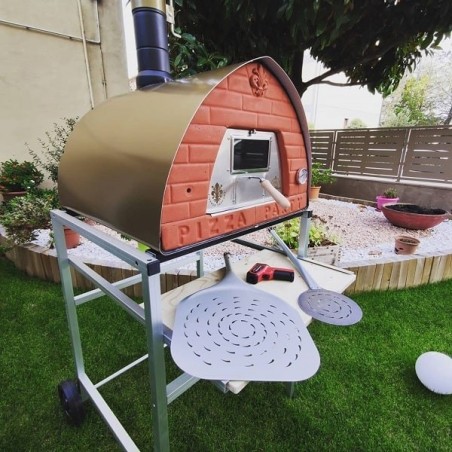 Outdoor Holzofen mobil 70x70 Bronze, Holzofen für Pizza, Holzbackofen, Pizzaofen, Holzfeuerofen